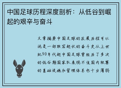 中国足球历程深度剖析：从低谷到崛起的艰辛与奋斗