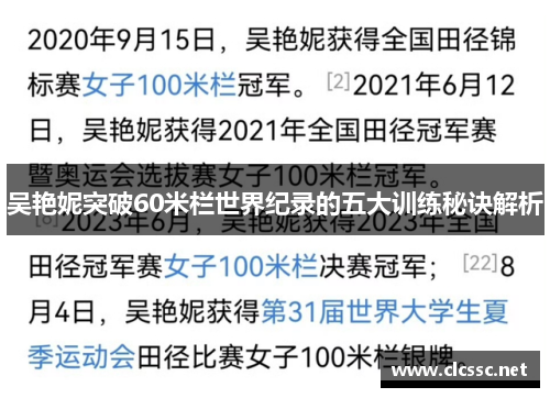 吴艳妮突破60米栏世界纪录的五大训练秘诀解析